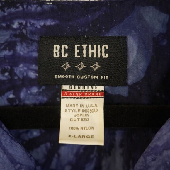 Vintage BC Ethic Smooth Fit Blue Marbling Print Long Sleeve Shirt XL Western - Picture 6 of 6